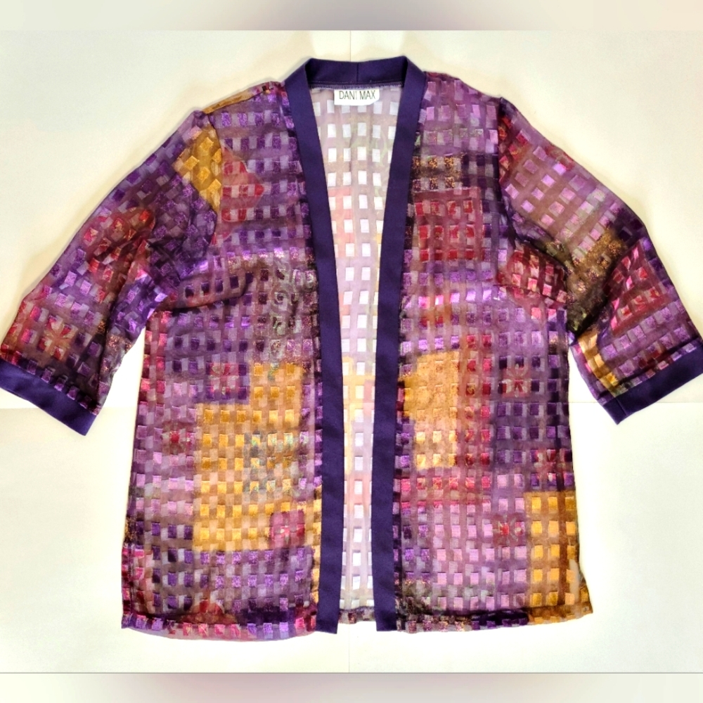 Womens Top Vintage Sheer Blouse Purple Metallic Wide Hem Plus Size Dani Max